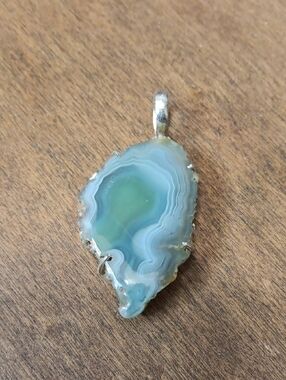 Agate Slice Pendant Necklace - Green Blue Agate